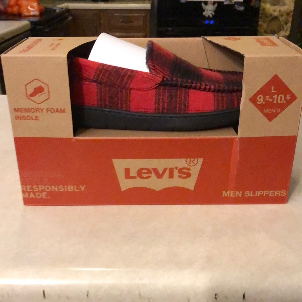 Levi's Men's Red Plaid Slippers